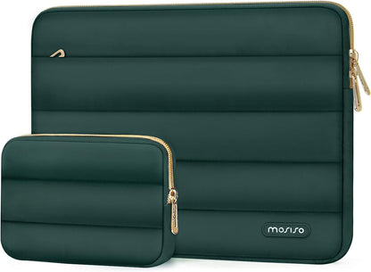 MOSISO 13.3 inch Laptop Case, 13-13.3 inch Puffy Laptop Sleeve Compatible with MacBook Air 13 13.6 M4 M3 M2 M1/Pro 13/Pro 14, HP Dell ASUS Lenovo,Polyester Horizontal Bag with Small Case,Peacock Green