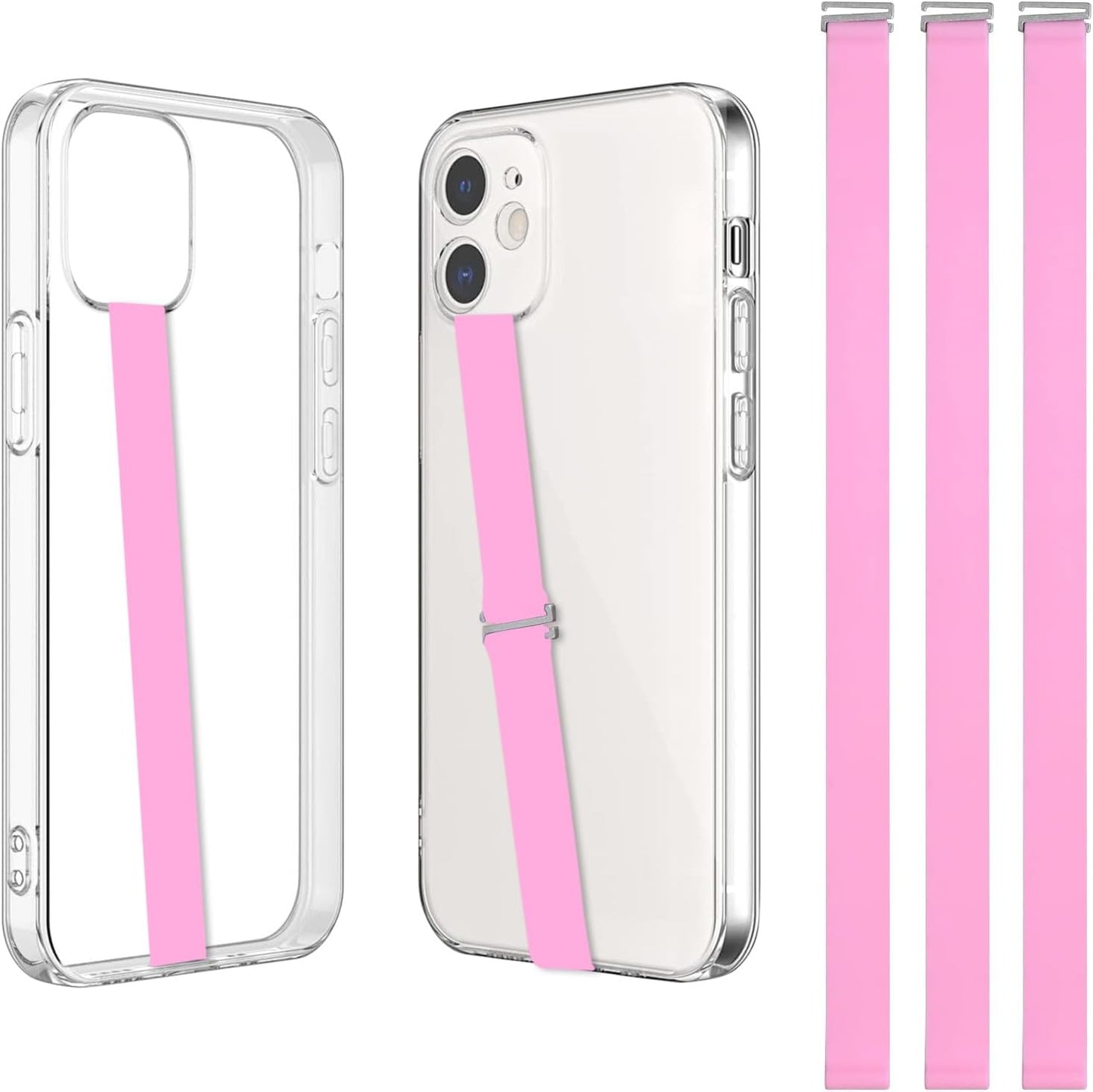 TEAMOLA 3pcs Silicone Phone Grip Holder Strap for iPhone 15/15 Pro/16/16 Pro & Samsung Galaxy S24/S23 - Anti-Slip Finger Loop for Case, Universal Phone Loops for Back of Cell Phones(230, 3 Pink)