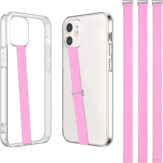 TEAMOLA 3pcs Silicone Phone Grip Holder Strap for iPhone 15/15 Pro/16/16 Pro & Samsung Galaxy S24/S23 - Anti-Slip Finger Loop for Case, Universal Phone Loops for Back of Cell Phones(210, 3 Pink)
