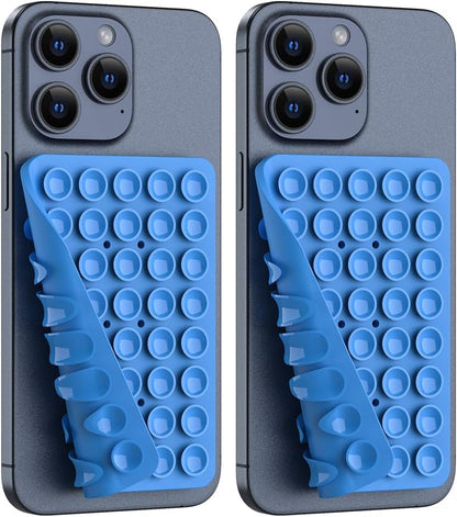 2PACK Silicone Double Sided Suction Phone Case Mount, Detachable Hands Free & Strong Grip Holder for Selfies & Videos, Compatible iPhone Android (Blue, 2Pack 40 Suction Cups)
