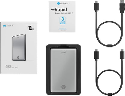16TB External SSD USB-C Portable Solid State Drive (USB 3.1 Gen 2) | 3D NAND Flash | Rapid