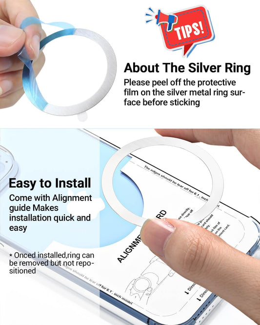 Magnetic Wireless Charging Magsafe Ring-6 PCS,Ultra-Thin(0.4mm) Magsafe Sticker, Compatible with iPhone 16/15/14/13 Series,Samsung Galaxy,Google Pixel Series,Magsafe Accessories-3Black&3Silver