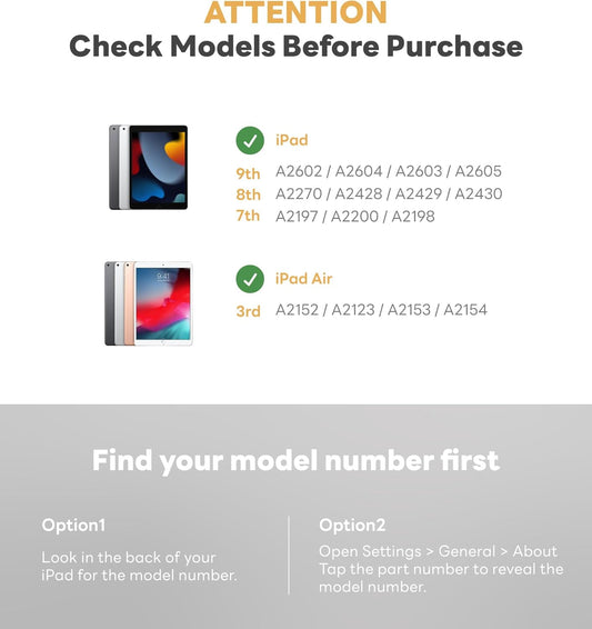 EIP Bluetooth Keyboard Case for iPad 10.2 inch (7th/8th/9th Gen) & iPad Air 10.5 inch (3rd Gen), 10.2 "Magnetic Detachable Cover with Trackpad, 7-Color Backlit Keys, Slim Protective Smart Case