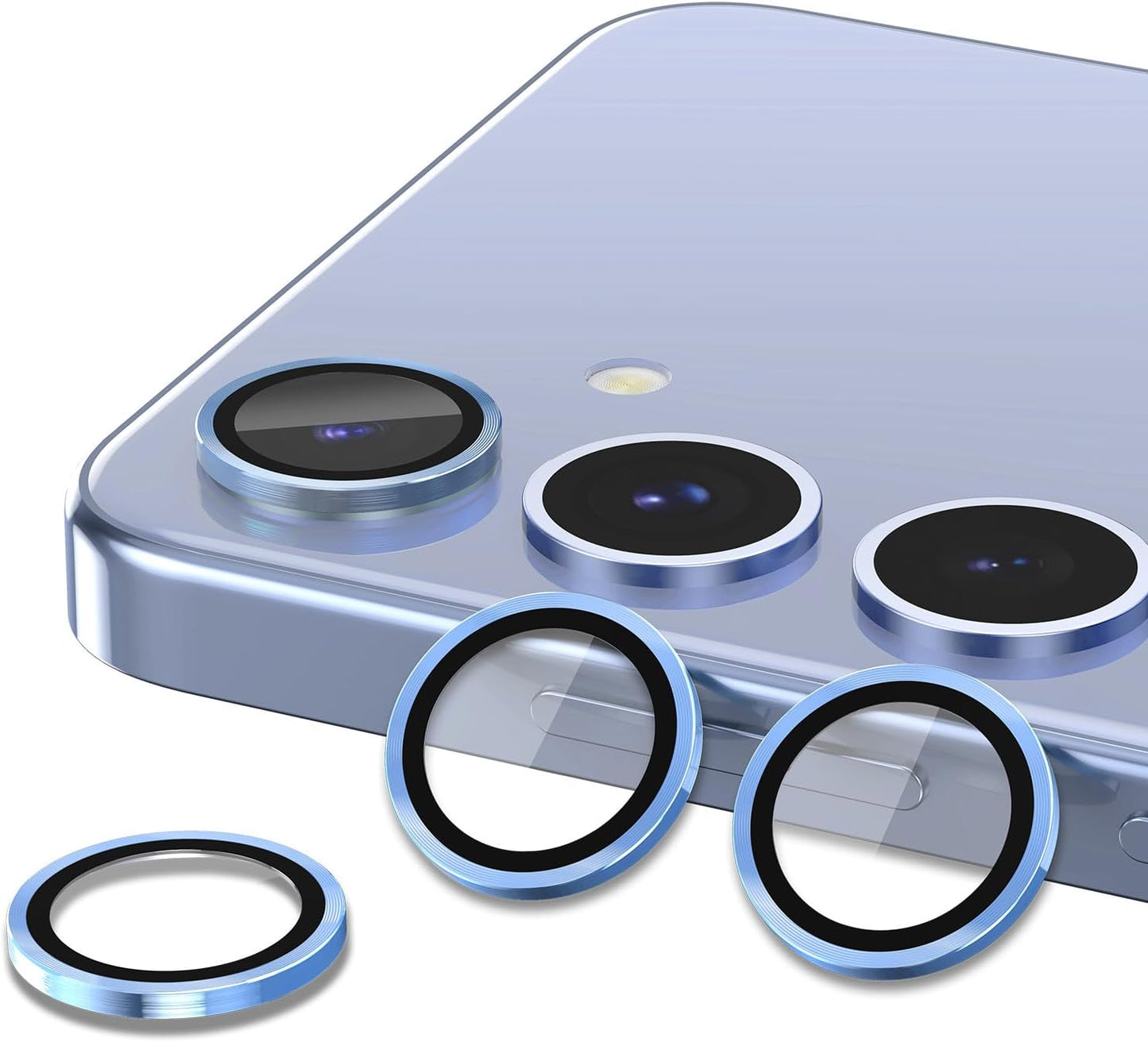 for Samsung Galaxy S25 Camera Lens Protector, Individual Metal Ring Tempered Glass Lens Cover, [Strong Adsorption] Scratch Resistant Ultra-Thin HD Clear Lens Cover, 1 Set-Blue