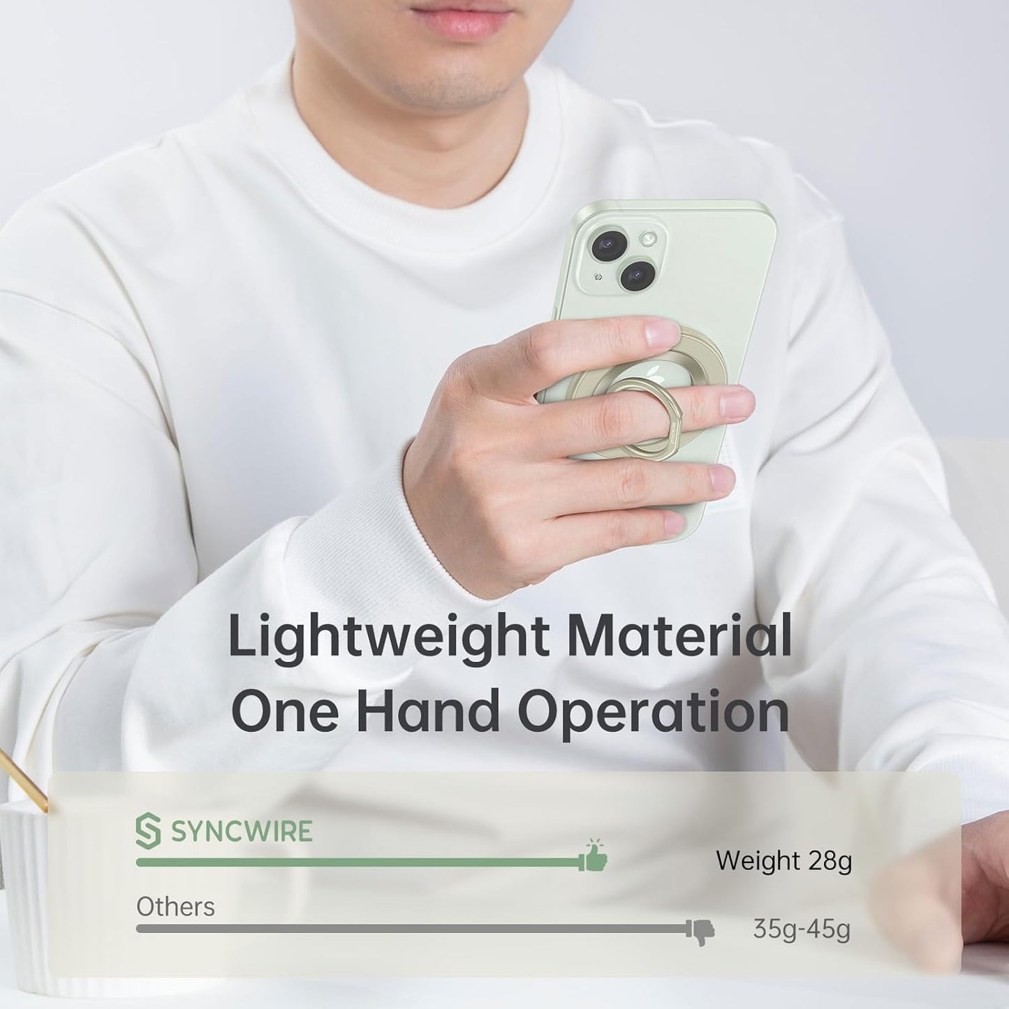 Syncwire Upgraded Magnetic Phone Ring Holder for MagSafe, Magnetic Cell Phone Grip Stand Finger Ring Kickstand with Two-Sided Magnets Compatible iPhone 16 Pro Max 15 14 13 12 Android, Yellow