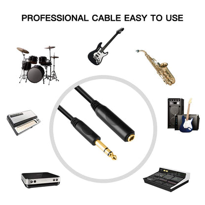 Devinal 6.35mm 1/4" inch TRS Plug Male to 1/4 Female Headphone Guitar Extension Cable Cord, Gold Plated Audio Cable Stereo Extender, 10 feet (3 M)