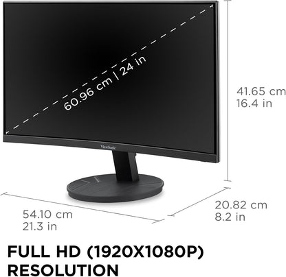 ViewSonic VA2416C 24 Inch Full HD 1080p Frameless Curved Monitor with Variable Refresh Rate, Eye Care, HDMI, and DisplayPort Inputs for Home and Office