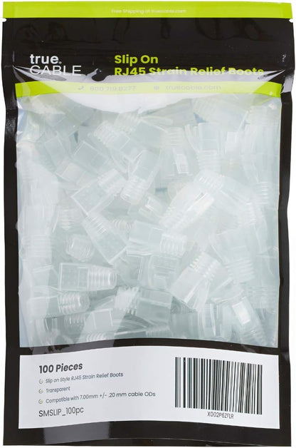 trueCABLE RJ45 Strain Relief Boots, 7.0mm Slip-On PVC Plug Cover, Transparent, 100 Pieces