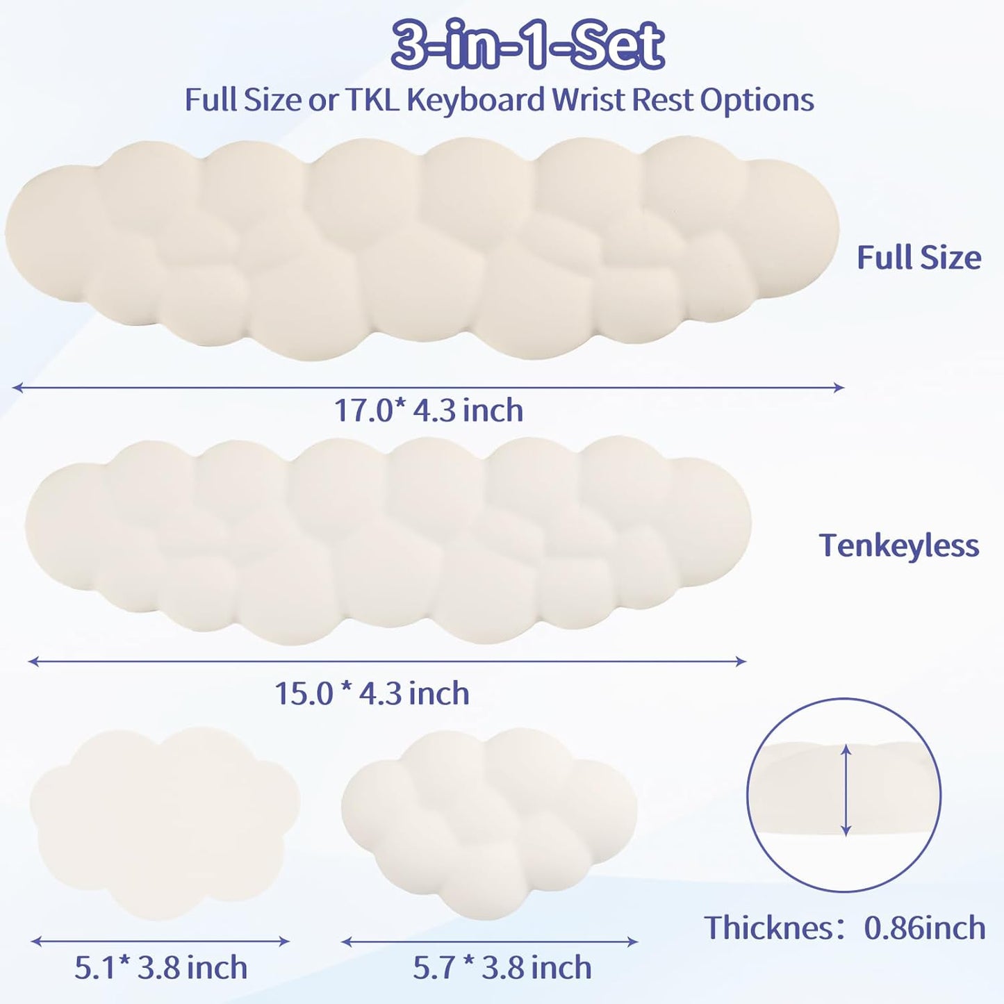 Cloud Wrist Rest Keyboard, Cloud Keyboard Wrist Pad Set with PU Leather Memory Foam, Cute Arm Rest for Palm Support, PC/Gaming Desk Accessories/Office Setup/Computer Hand Cushion - Beige