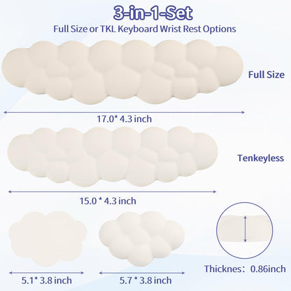 Cloud Wrist Rest Keyboard, Cloud Keyboard Wrist Pad Set with PU Leather Memory Foam, Cute Arm Rest for Palm Support, PC/Gaming Desk Accessories/Office Setup/Computer Hand Cushion - Beige