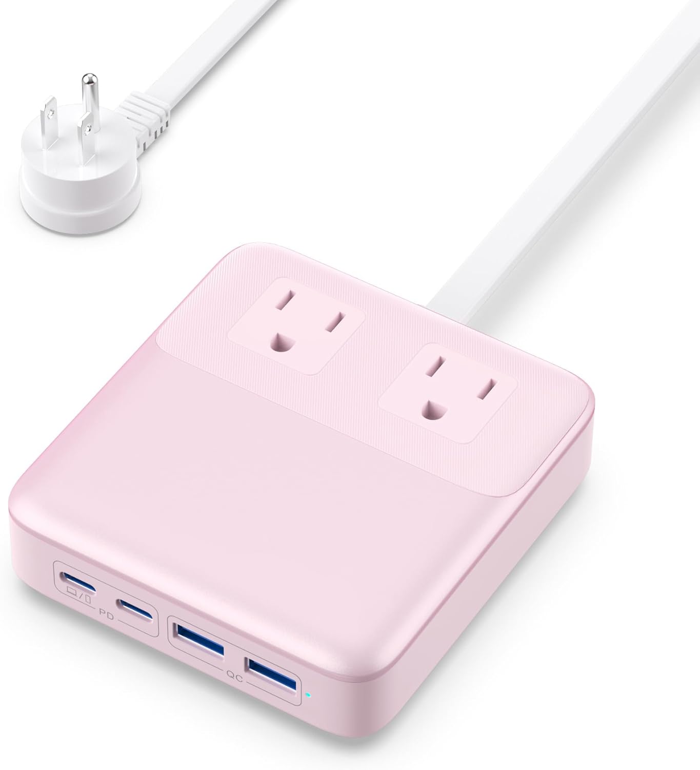 USB C Charger Block,135W GaN IV Fast Charging Station Hub,6-in-1 USB C Power Strip with Flat Plug and 5ft Cord,2 AC,2 USB A,2 USB C,PD 65W Laptop Charger for MacBook Air/Pro,iPhone16/15,Samsung-Pink