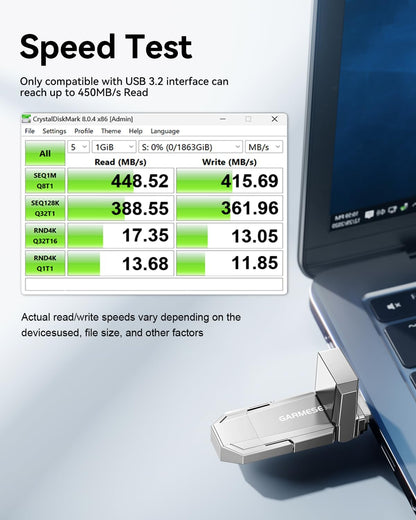 512GB USB C Flash Drive Up to 450MB/s Read Speed, External SSD USB 3.2 Gen 1 Thumb Drive 2-in-1 Memory Stick Data Storage Compatible with Smartphone Tablet Computer