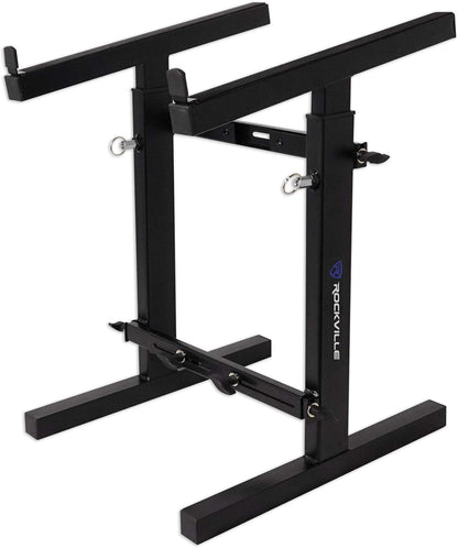 Rockville RXS20 Portable Mixer Stand 300 lbs Capacity, Adjustable Height 24-36in, Adjustable Width 13.8-23.6in, Collapsible, Padded Platform, Perfect for DJs and Musicians