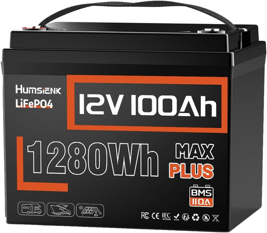 12V 100Ah LiFePO4 Lithium Battery MAX PLUS, 15000+ Deep Cycle Battery, Built-in 110A BMS with Low-Temp Protection, Ideal for RV, Marine, Trolling Motors, Off Grid etc.