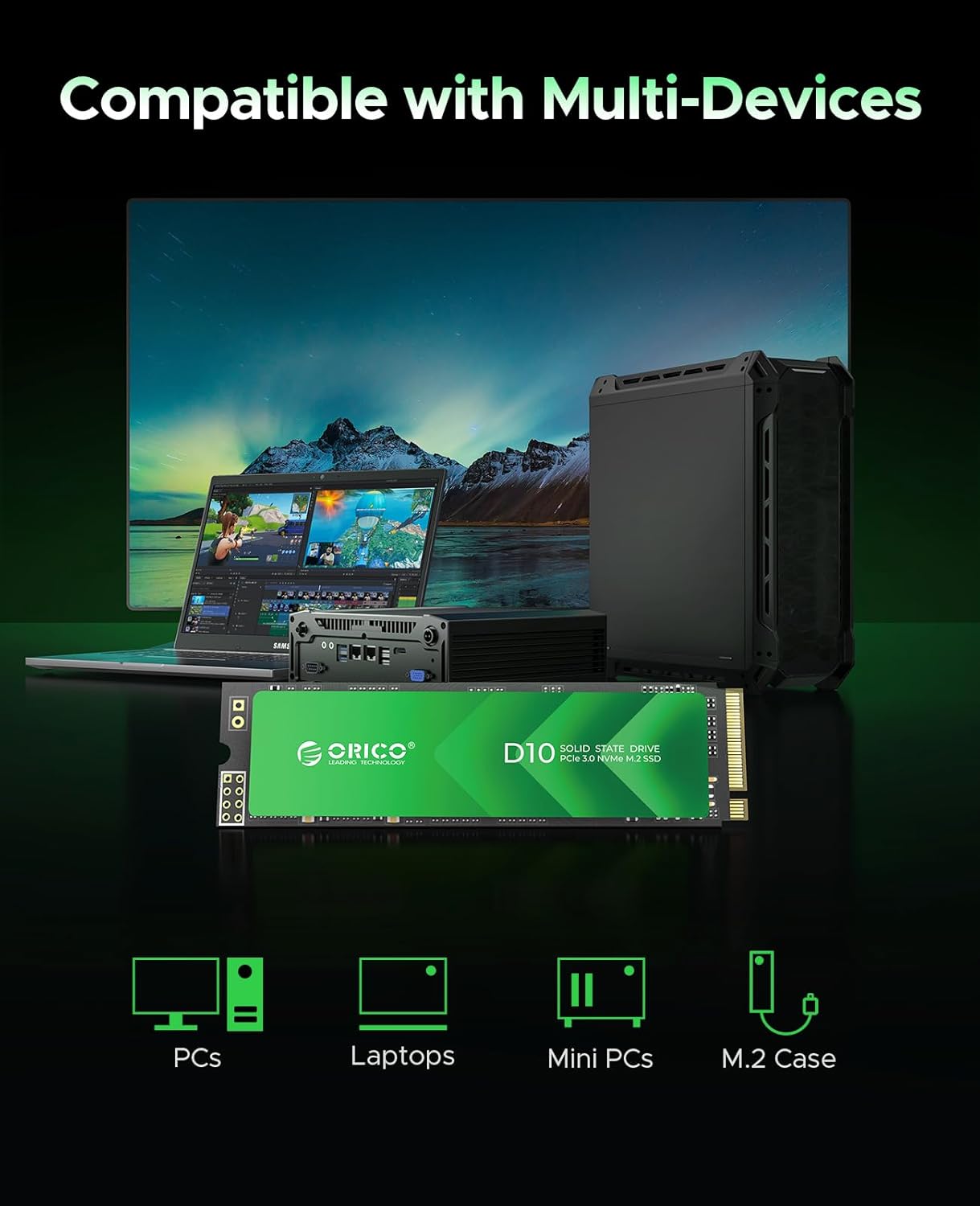 ORICO 2TB M.2 NVMe SSD, PCIe Gen3x4 2280 SSD - Up to 3600MB/s, Internal Solid State Drive with TLC NAND Flash, Compatible with Raspberry Pi 5 Desktop Laptop - D10