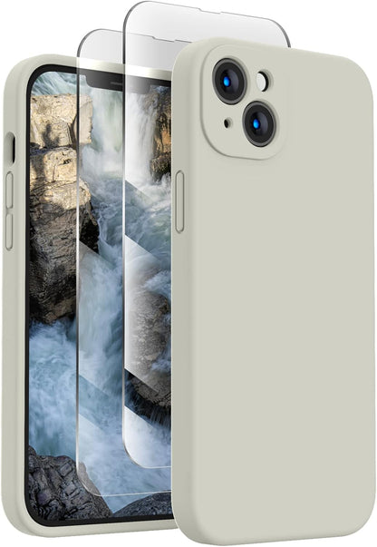 FireNova Designed for iPhone 13 Case, Silicone Upgraded [Camera Protection] Phone Case with [2 Screen Protectors], Soft Anti-Scratch Microfiber Lining Inside, 6.1 inch, Stone