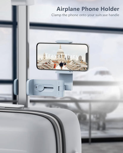 MiiKARE Airplane Travel Essentials Phone Holder, Universal Handsfree Phone Mount for Flying with 360 Degree Rotation, Accessory for Airplane, Travel Must Haves Phone Stand for Desk-Purple&Blue