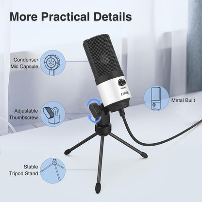 FIFINE USB Podcast Microphone,PC Computer Recording Mic for Desktop Laptop,Studio Condenser Microphone with Volume Knob for Voice-Over, Vocals, Online Meeting, YouTube-K669W