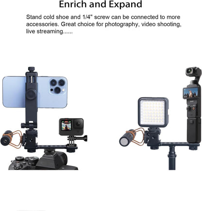 3 Port Cold Shoe Mount Plate for Camera LED Monitor Microphone etc., Aluminum Camera Triple Cold Shoe Extension Bracket Compatible with DJI OSMO Mobile 7P/67/SE, Zhiyun 5S/4/ Feiyu Gimbal Stabilizer
