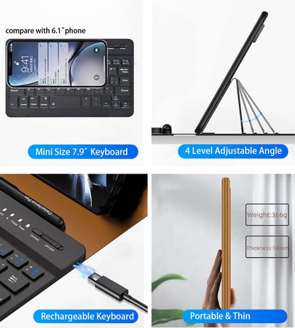 for Samsung Galaxy Z Fold 7 6 5 Keyboard and Mouse, Portable Mini 7.9inch Bluetooth Keyboard with Leather Case and Capacitive Pen, 4 in 1 Set for Z Fold7 6 Accessories