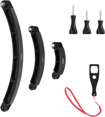 HSU 3 in 1 Curved Extension Arm Kit, Extension Pivot Arm Adjustable Monopod Bracket for GoPro Hero 13/12/11/10/9/8/7/6/5 Black, Session 5/4, DJI Osmo Action and More
