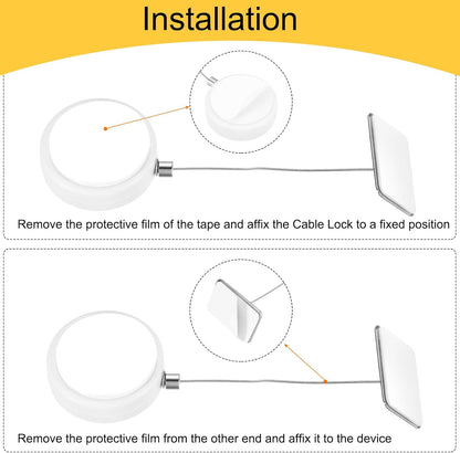 MECCANIXITY 3.3ft Retractable Cable Lock with Square Patch Remote Control Security Lock with Adjustable Cord Tether Anti Theft for Laptop, TV, 150 G, White, 4 Pack