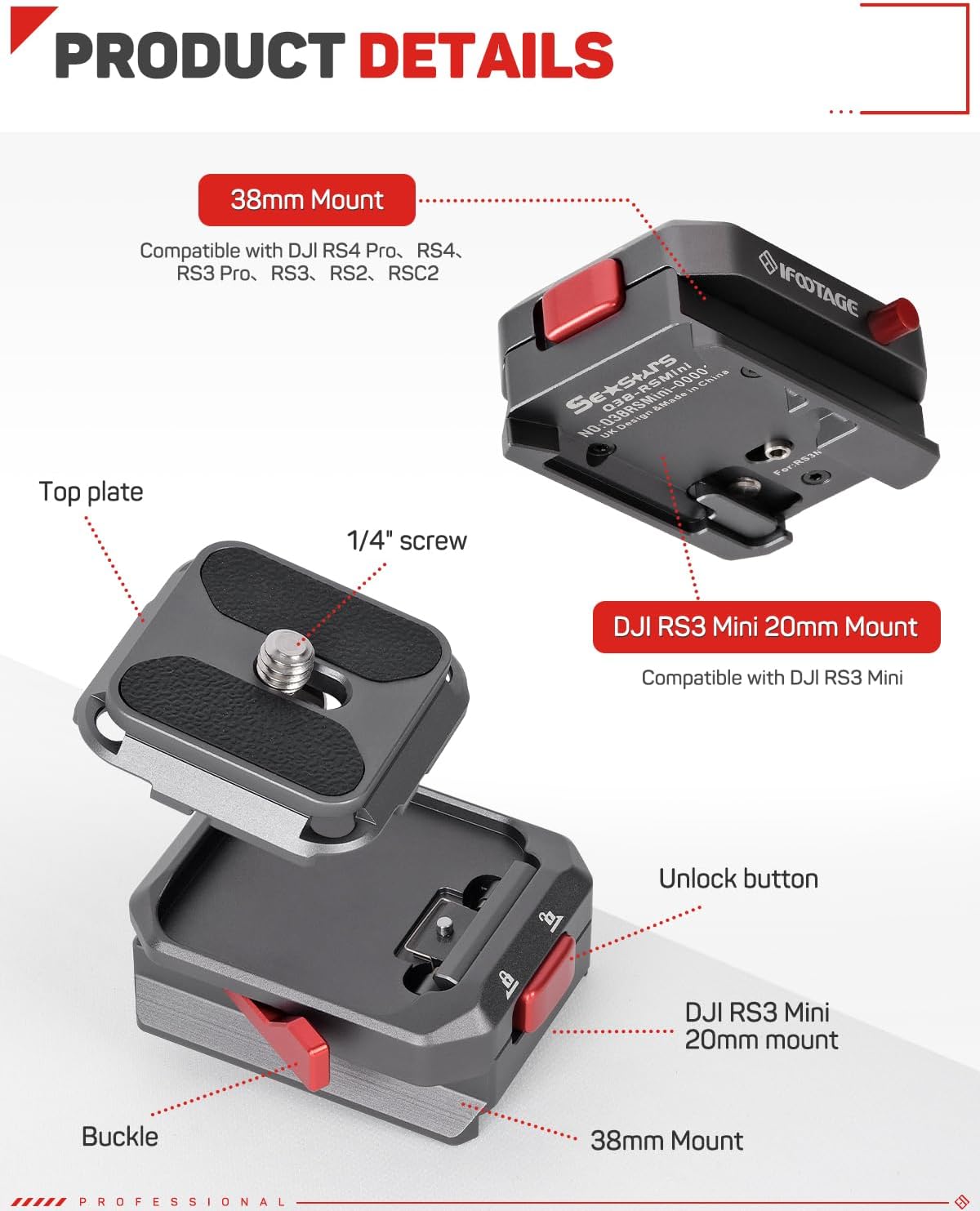 IFOOTAGE Q38-RSMINI Quick Plate, Tripod Quick Release System, Camera Screw Tripod Mount Plate, Easy to Lock for Tripods, Stabilizers, DSLR, Sliders, Lightweight and Compact for Photographers