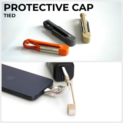 Rolling Square inCharge XS - 240W 4in1 Keyring Cable | Fast Charging & Data Transfer | Universal USB C/Lightning/USB Cable with Metal Housing | N52 Magnets | Eco-Friendly | Beige