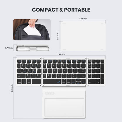 Foldable Bluetooth Keyboard, Portable Full Size Folding Keyboard with Large Touchpad, Numeric Keypad, PU Leather, Wireless Travel Keyboard for Windows iOS Android Mac(Black-White)