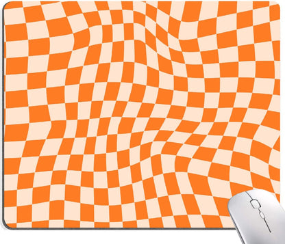 Mouse Pad, Orange Checkered Design Mouse Pad, Washable Square Cloth Mousepad for Office Laptop, Non-Slip Rubber Computer Mouse Pads for Wireless Mouse, Cute Mouse Pads for Desk