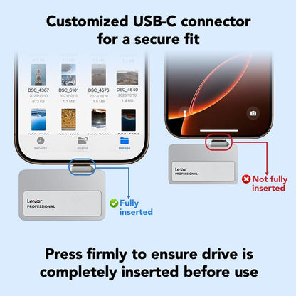 Lexar 1TB Professional Go Portable SSD w/Hub, Supports Apple 4K 60fps ProRes, Up to 1050MB/s, USB 3.2 Gen 2, Rugged, IP65, Ultracompact, Compatible w/iPhone 15/16, External SSD (LSL400S001T-RNSNU)