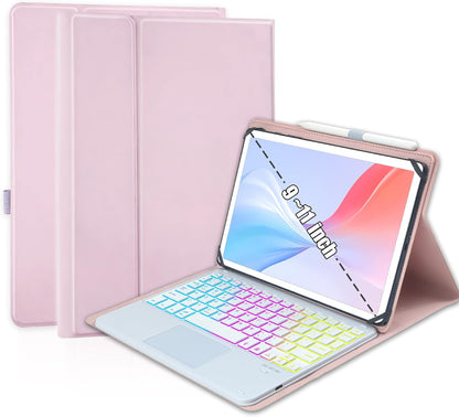 Universal Touchpad Keyboard Case for 9.7,10.1,10.2",10.5",10.9",11" Tablet, Rainbow Backlight TrackPad Keyboard with Type-C Charging Port fit 9.7-11 inch Android/iOS/Windows (Pink)