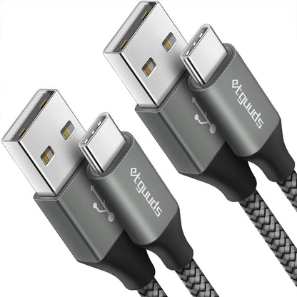 etguuds 6ft USB A to USB C Cable 3A Fast Charging, 2-Pack USB A to USB Type C Charger Cord for iPhone 16 15 Pro/Pro Max/Plus, for Samsung Galaxy S24 S23 S22 S21 S20 S10 A55 A54 Flip Note, Moto, Gray