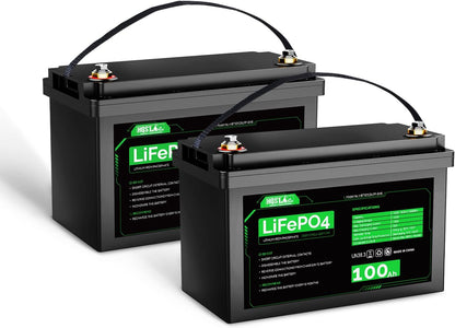 HQST LiFePO4 Battery 100ah Lithium Battery, 12V Lithium Iron Phosphate Battery Deep Cycle Marine Battery, 10 Year Lifetime with Low & High Temp Protection for RV, Trolling Motor, Boat-2 Pack
