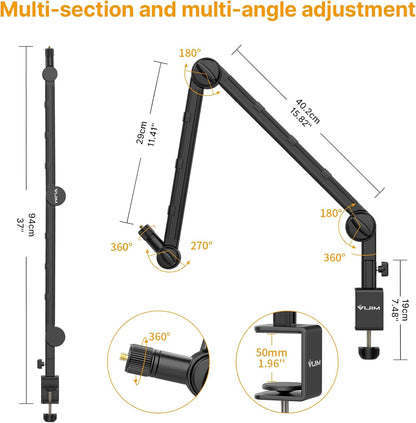 PICTRON VIJIM LS25 Camera Desk Mount, Flexible Overhead Webcam Stand with Boom Arm, Table C-Clamp Suitable for Photography Videography Live Stream