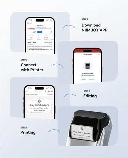 NIIMBOT B1 Label Maker Machine with Tape, Thermal Label Printer Easy to Use for Office Supplies, Home, Business, 2 Inch Label Maker with 2'' x1.18'' Labels-230pcs/Roll