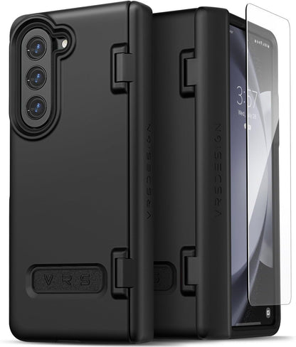 VRS DESIGN Phone Case for Galaxy Z Fold 5 5G (2023) [Terra Guard Modern], Premium Modern Neat Style Case [Anti Scratch Spring-Loaded Hinge Protection] with Screen Protector (Matte Black/Renewed)