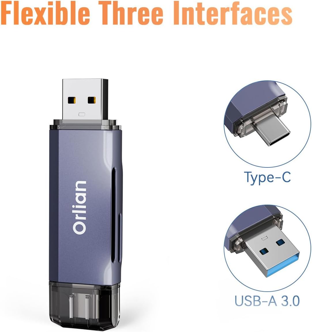 USB 3.0 microSD/SD Card Reader Dual USB A & C Memory Card Reader Adapter 5Gbps Type C TF Card Reader for SD, SDHC, SDXC, RS-MMC, MMC, microSD, microSDHC, microSDXC(SD Card Not Included)
