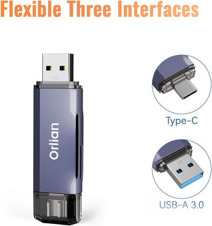 USB 3.0 microSD/SD Card Reader Dual USB A & C Memory Card Reader Adapter 5Gbps Type C TF Card Reader for SD, SDHC, SDXC, RS-MMC, MMC, microSD, microSDHC, microSDXC(SD Card Not Included)