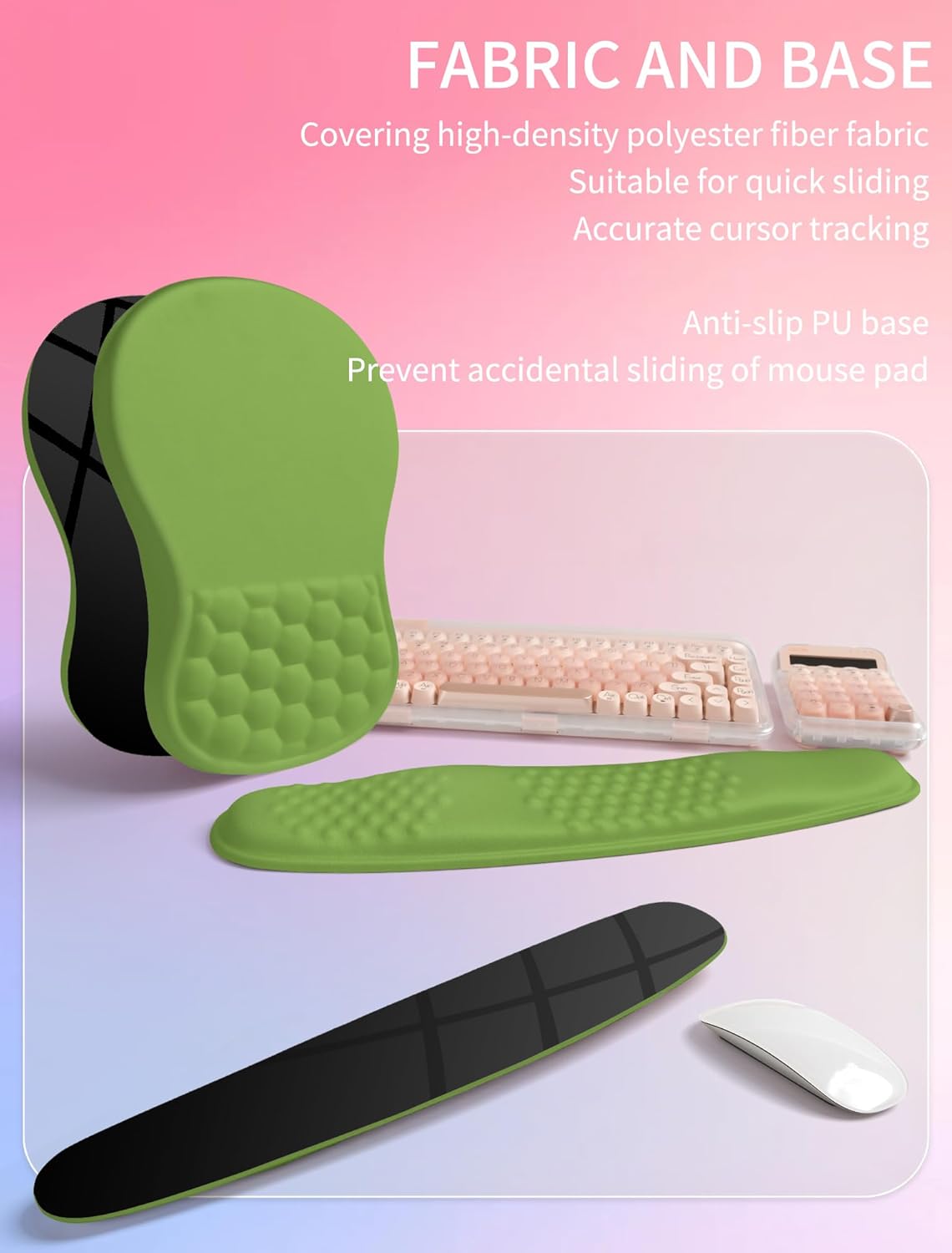 Hokafenle 2in1 Combination, Wave Keyboard Wrist Rest and Ergonomic Curvature Mouse Pad Wrist Support for Relieve Wrist Pain, Filled with Soft Cushion Memory Foam, Dill Green