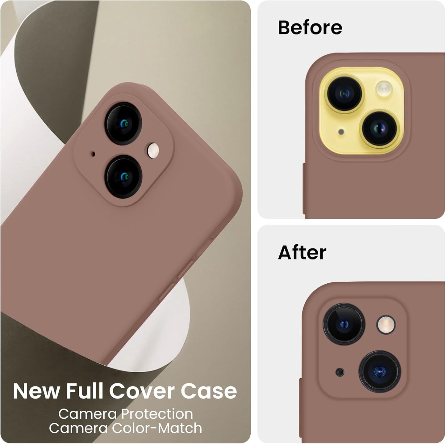 FireNova Designed for iPhone 14 Case, Silicone Upgraded [Camera Protection] Phone Case with [2 Screen Protectors], Soft Anti-Scratch Microfiber Lining Inside, 6.1 inch, Light Brown