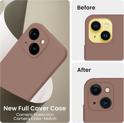 FireNova Designed for iPhone 14 Case, Silicone Upgraded [Camera Protection] Phone Case with [2 Screen Protectors], Soft Anti-Scratch Microfiber Lining Inside, 6.1 inch, Light Brown