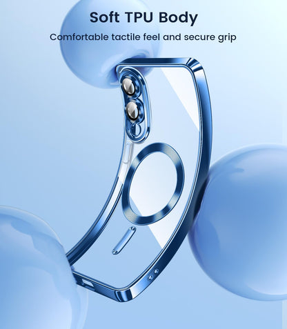 Slim Thin for Samsung Galaxy S25 Edge Case, Compatible with MagSafe, Built-in Camera Lens Protector, Shockproof Protective Phone Case, Soft Electroplated Clear Cover, Sapphire Blue