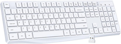 Lovaky Wireless Keyboard, 2.4G Ergonomic Wireless Computer Keyboard, Enlarged Indicator Light, Full Size PC Keyboard with Numeric Keypad for Laptop, Desktop, Surface, Chromebook, Notebook, Snow White