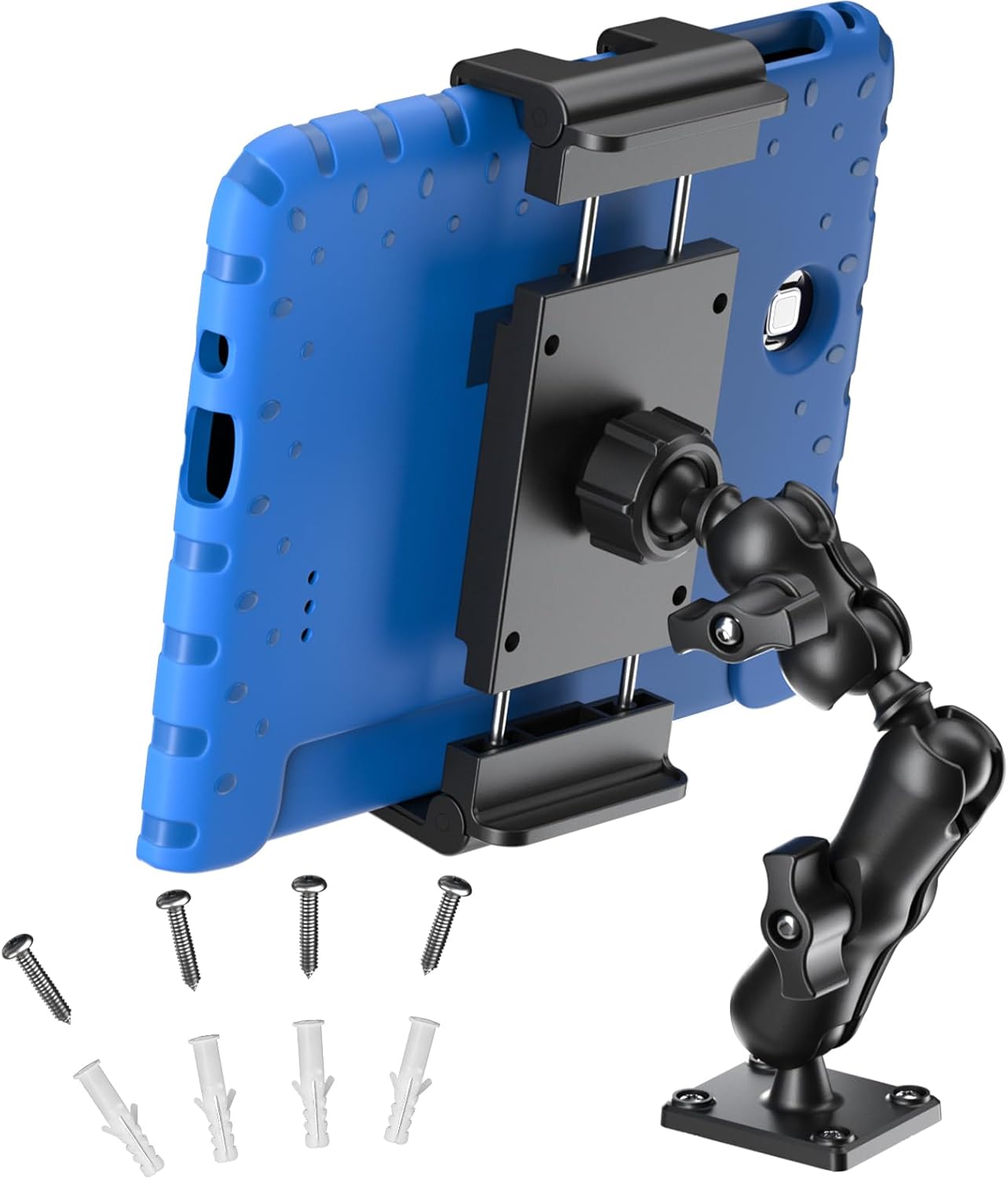 PLDHPRO Tablet Mount for Truck, Heavy Duty Drill Base Tablet Holder for Car Dashboard, Adjustable 2-Stage Stand Compatible with iPad, Galaxy Tab/Z Fold, 5.1-15.6'' Phone Tab for Wall, Vehicle, Boat