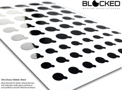 BLOCKED Webcam/Camera Vinyl Covers | 57 TabbedLow-Tack Restickable Webcam Sticker | Multiple Sizes | Black 57-Pack Tabbed (Ultra Glossy)