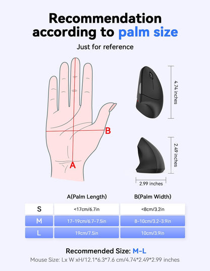 TECKNET 2.4G Ergonomic Mouse Vertical Wireless - 4800 DPI Optical Carpal Tunnel Mouse Right Hand, 5 Adjustable DPI, Quiet Clicks, 6 Buttons for Laptop, Desktop, PC, Computer - Black