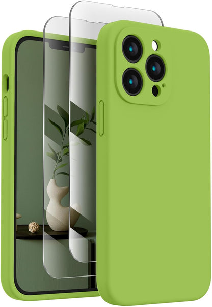 FireNova Designed for iPhone 13 Pro Case, Silicone Upgraded [Camera Protection] Phone Case with [2 Screen Protectors], Soft Anti-Scratch Microfiber Lining Inside, 6.1 inch, Sprout Green