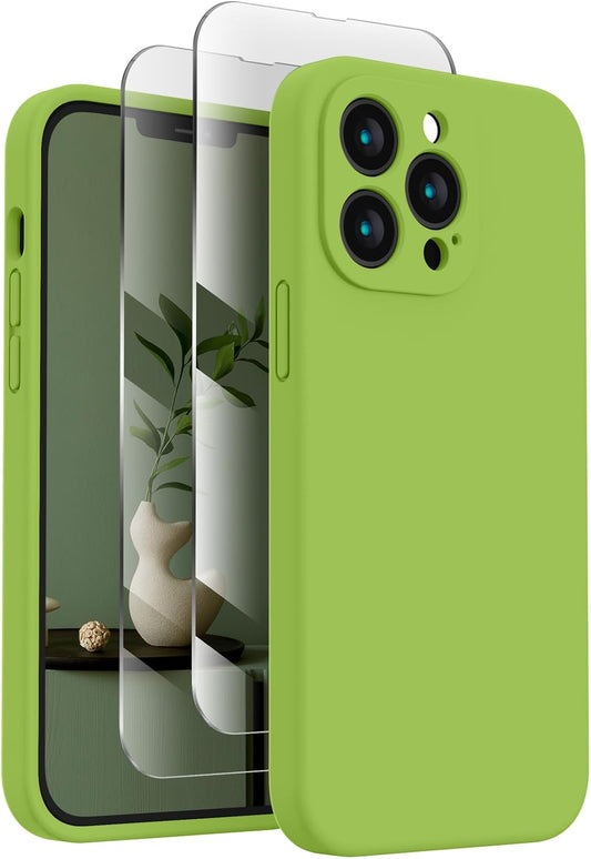 FireNova Designed for iPhone 13 Pro Case, Silicone Upgraded [Camera Protection] Phone Case with [2 Screen Protectors], Soft Anti-Scratch Microfiber Lining Inside, 6.1 inch, Sprout Green