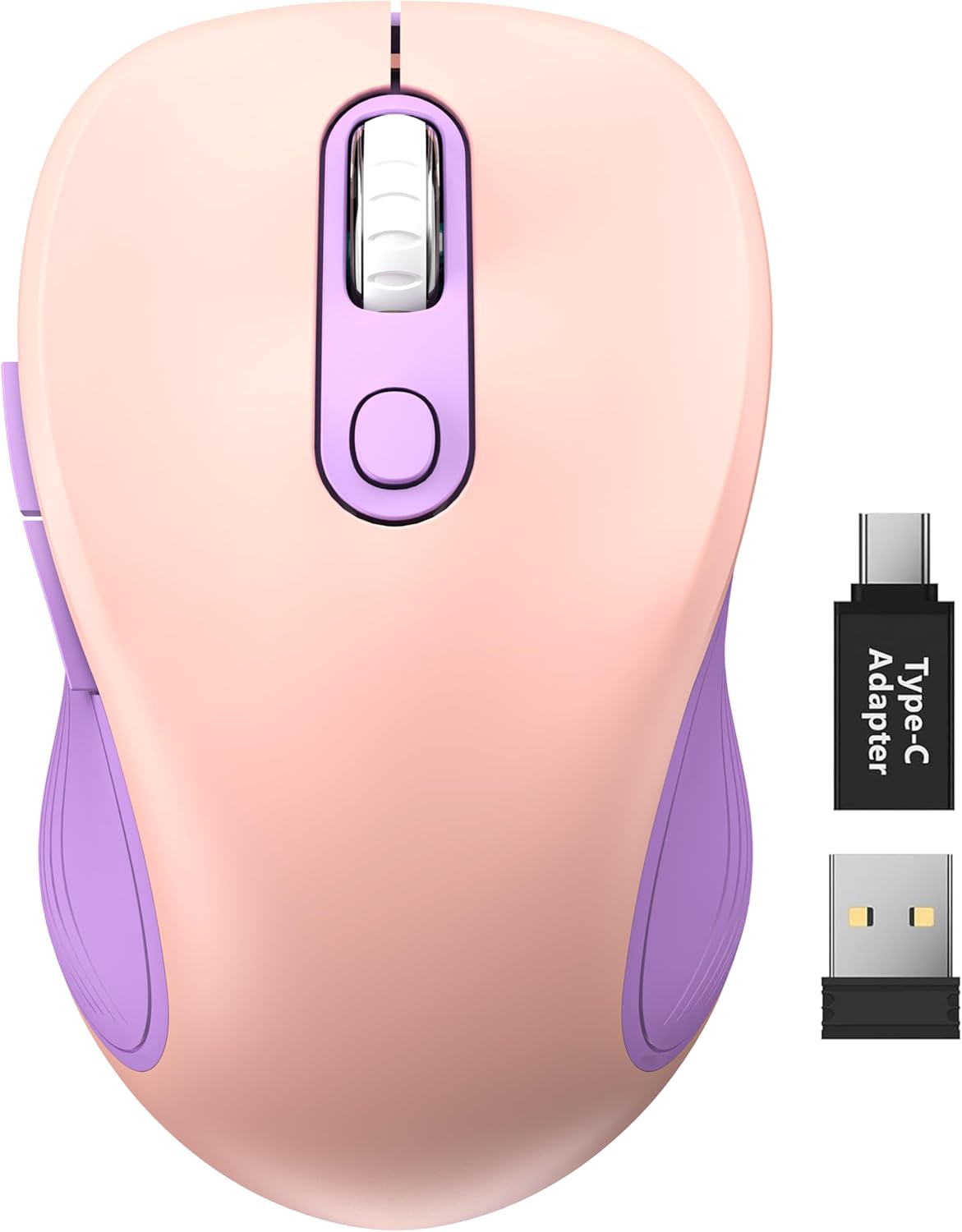 Trueque Wireless Mouse for Laptop, 2.4GHz Ergonomic Computer Mouse with Back & Forward Buttons, 3-Level DPI, 6 Buttons, Optical USB Cordless Mice for Windows Chromebook MacBook PC (Pink Purple)
